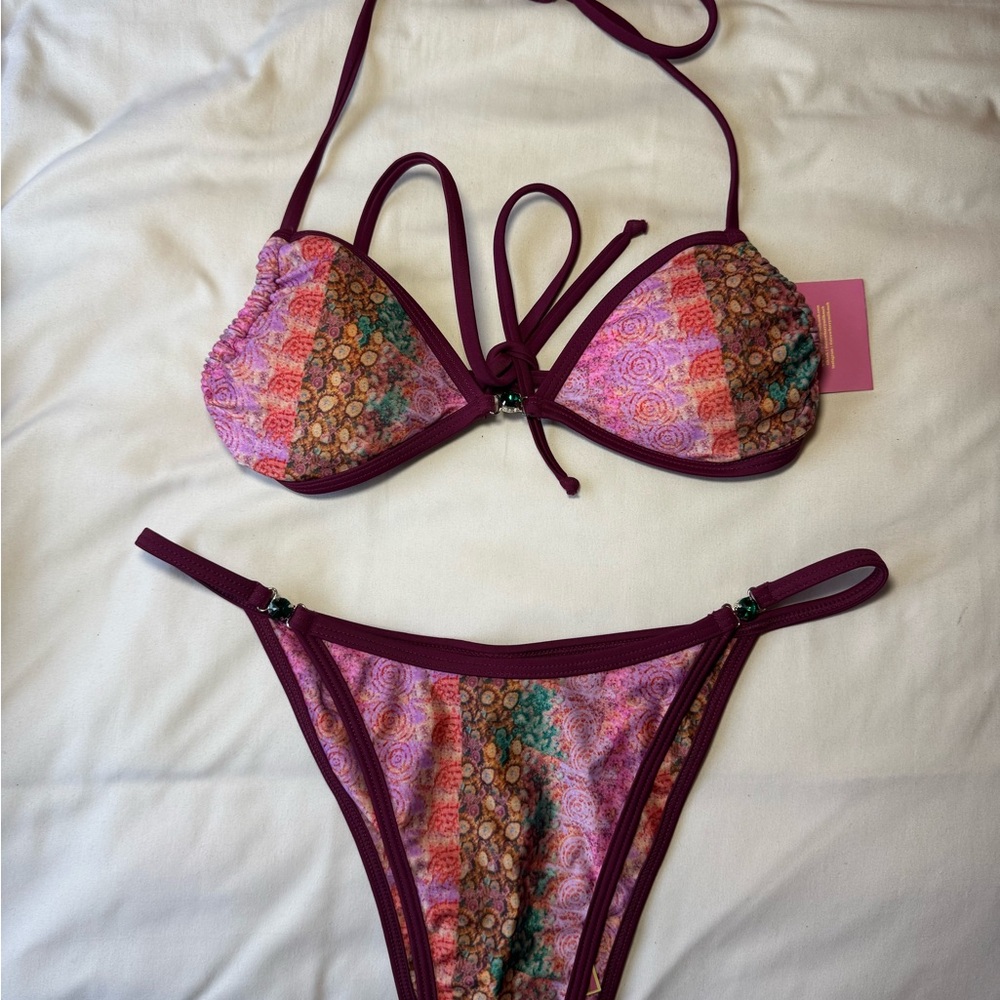 Strawberry Milk Mob Pink and Purple Floral Bikini